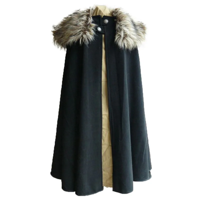 Модная Средневековая мужская зимняя теплая накидка, пальто, ретро куртка, готический стиль, меховой воротник, накидка, плащ Jon Snow, костюм - Цвет: navy