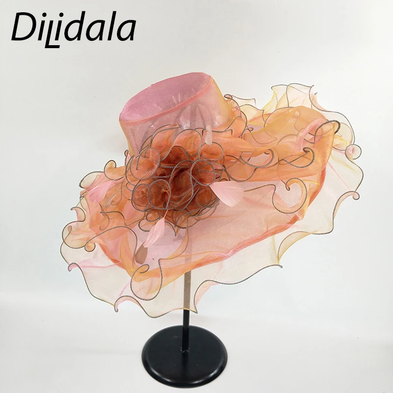 Dilidala, летняя Солнцезащитная шляпа для женщин, новая, анти-УФ, яркая, модная, для девушек, большой цветок, марля, шляпа, крыло, Солнцезащитная шляпа