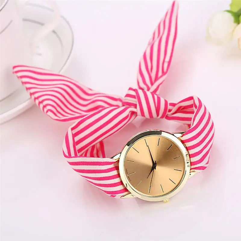 Fun Cute Striped Fabric Quartz Watch Sweet Bow Bracelet Girls Fashion Top Wrist for Women Best Gift 2019 | Наручные часы