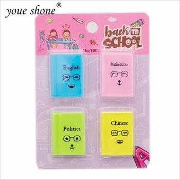 

4PCS/Pack Stationery Eraser Cute Cartoon Funny Book Modeling Eraser School Office Supplies Children Gifts Student Stationery