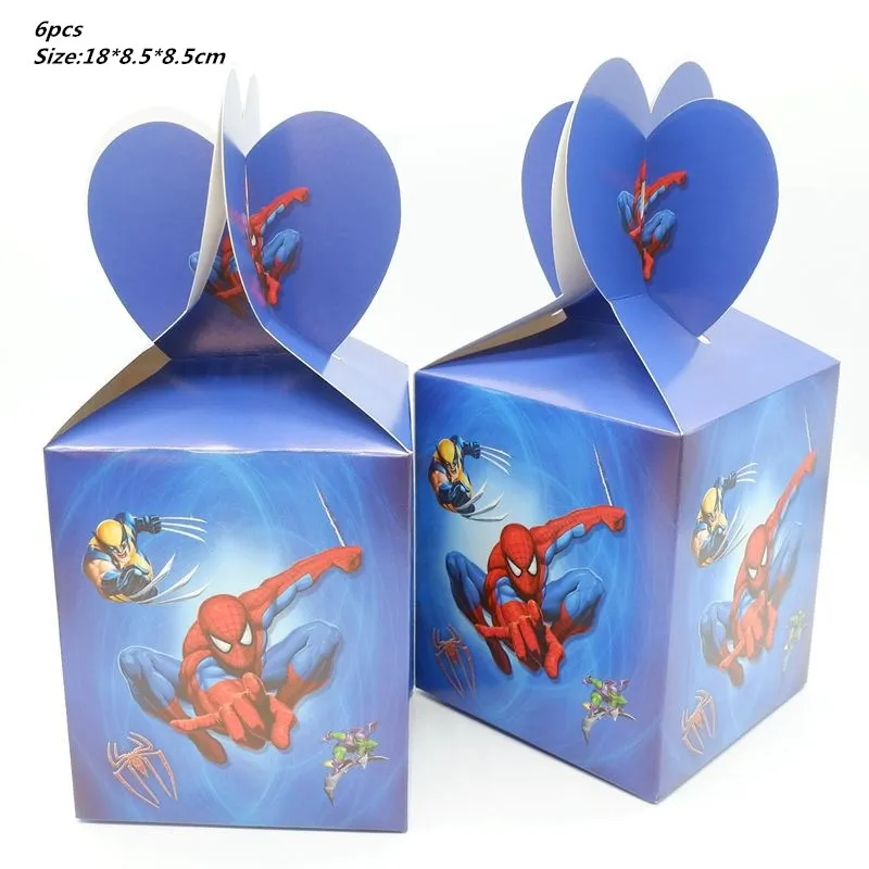 6pcs candy box 60 шт./компл. "Человек-паук" День рождения поставки дети одноразовая скатерть пластины чашки салфетка Baby Shower супергероя вечерние украшения - Цвет: 6pcs candy box