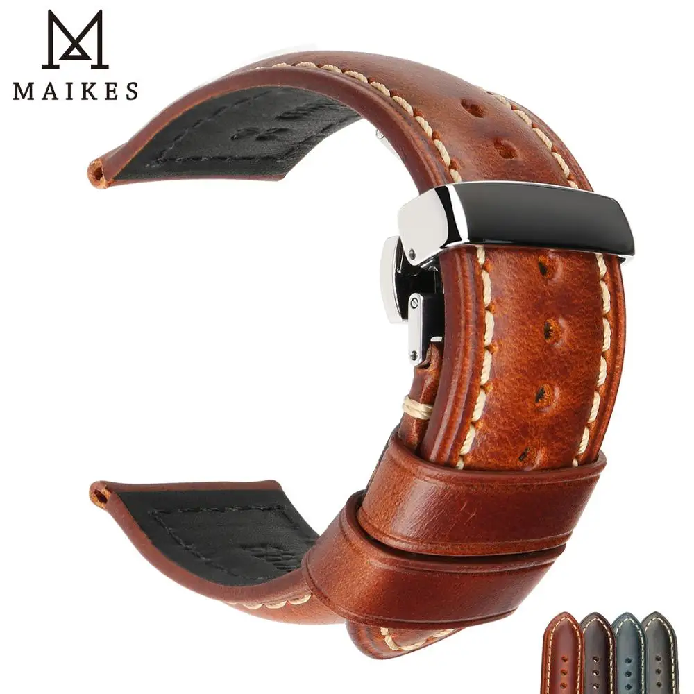 Maikes Handmade Watchbands 18-24mm Blue Brown Women Men Butterfly Clasp Genuine Leather Watch Band Strap Belt 20mm 1