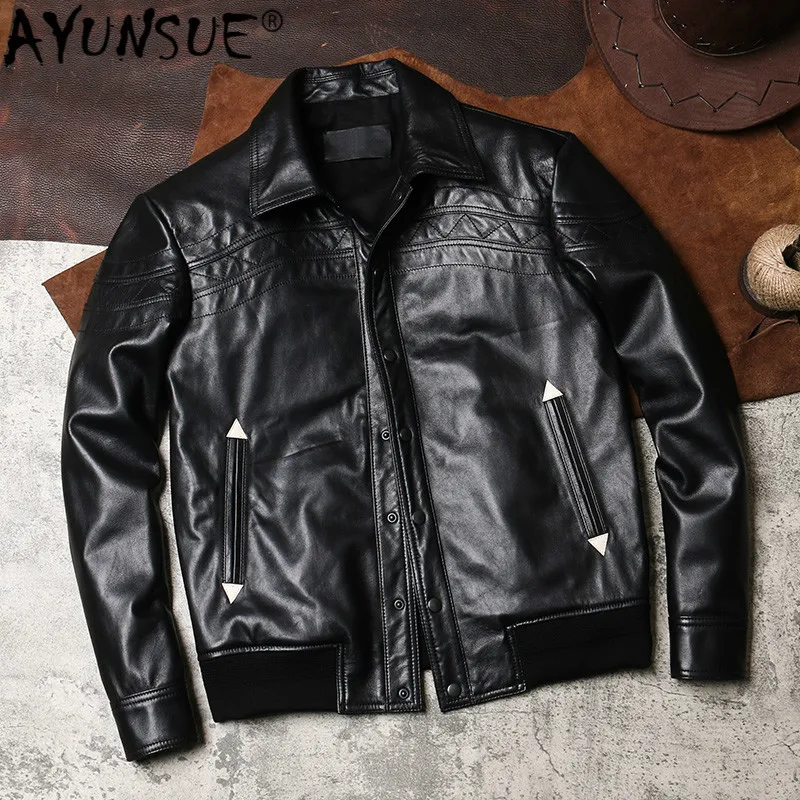 

AYUNSUE Men's Genuine Leather Jacket Men Clothes 2020 100% Sheepskin Coat Real Leather Spring Fall Chaqueta Cuero Hombre DL-19