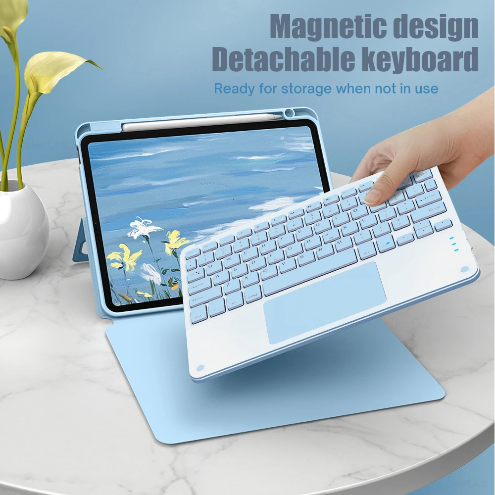 Capa de Teclado Magnético para Ipad Capa Magneticamente Destacável Capa com Mouse Ipad Air 10.9 10th Mini Pro 11 10.2 9th - Imagem 4