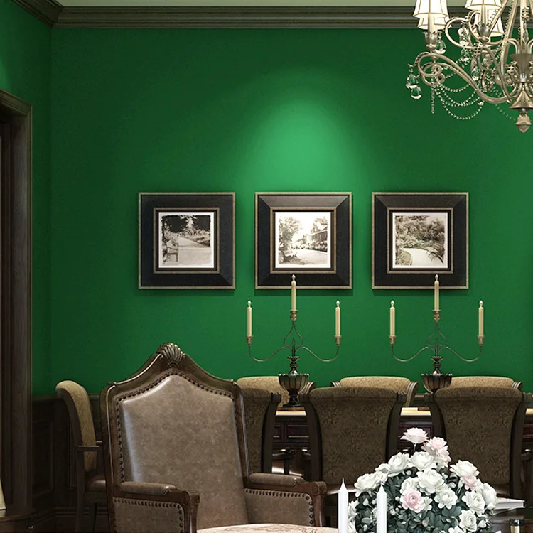 American country solid color pine green dark green non-woven wallpaper bedroom living room plain wallpaper