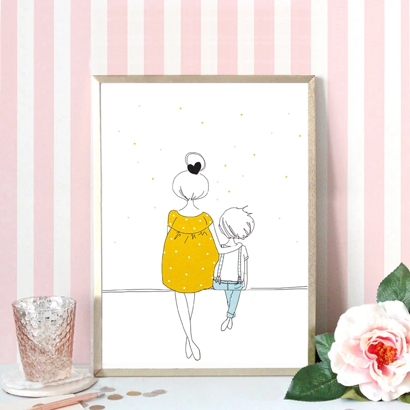 

Sketch Canvas Painting Minimalist Cartoon Family Wall Art Prints and Posters Nordic Wall Art Picture for Bedroom Decoration