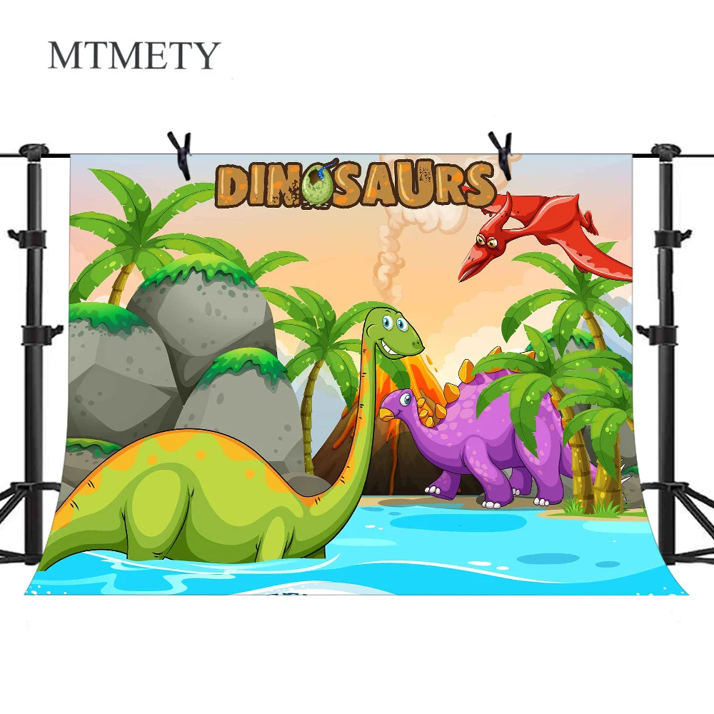 

MTMETY Cartoon Dinosaur Backdrop for Photography Wild Forest Birthday Party Baby Shower Background Photo Booth Studio Props