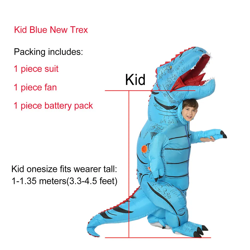 Kid New Blue T-Rex надувной костюм динозавра для детей взрослых женщин мужчин косплей на Хэллоуин, Рождество комбинезон фильм забавное нарядное платье - Цвет: Kid New Blue