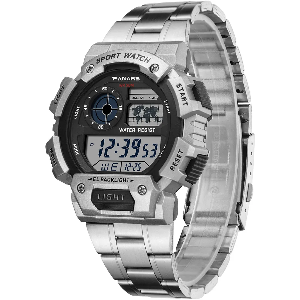 

Men military Alloy Strap watches Multi-Function Waterproof LED Digital Watch Fashion LED Digital electronic Relogio Masculino
