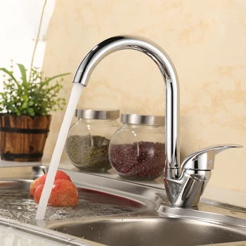 

Kitchen Faucets Stainless Steel Single Handle Single Hole Sink Tap Hot Cold Water Mixer Brass Chromium Plated