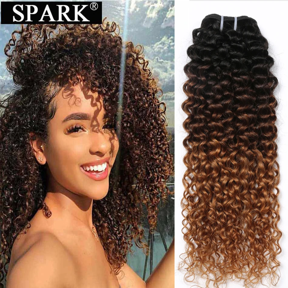 Spark Hair 1/3/4 Bundles Ombre Brazilian Afro Kinky Curly Human Hair Extensions 100% Remy Human Hair Weaves Bundles Medium Ratio