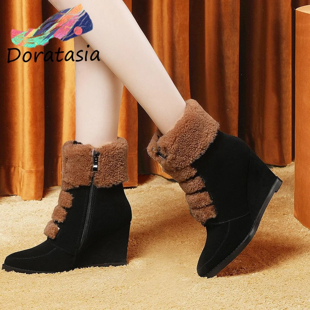 

Luxury Brand Winter Warm Booties Ladies Genuine Leather Suede Ankle Boots Women 2020 High Wedges Shoes Woman