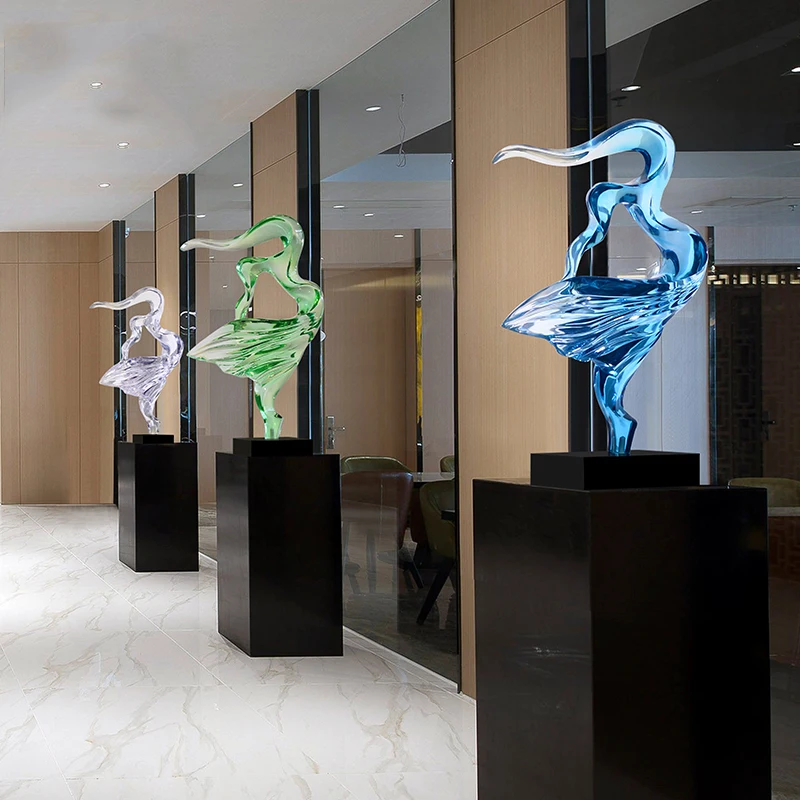 

72cm Transparent Green Blue Flying Abstract Figurine Modern Resin Sculpture Marble Sculpture For Home Statues for Decor Crafts