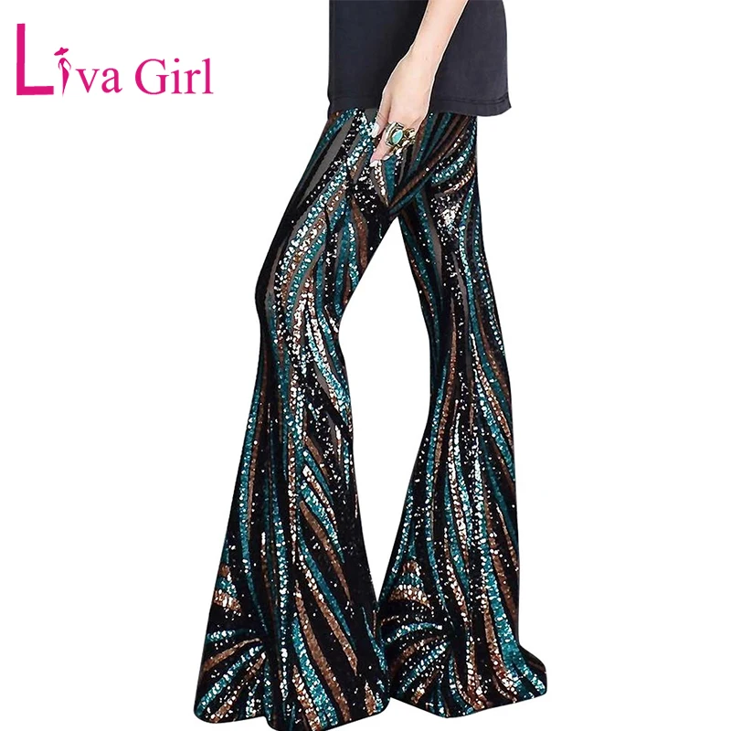 LIVA GIRL великолепные черные зеленые брюки с блестками для женщин Осенние