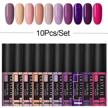 

LILYCUTE Gel Nail Polish 8/10 Pcs Set Hybrid Varnishes Semi Permanent UV LED Base Top Coat Nail Art Gel Polish Kits