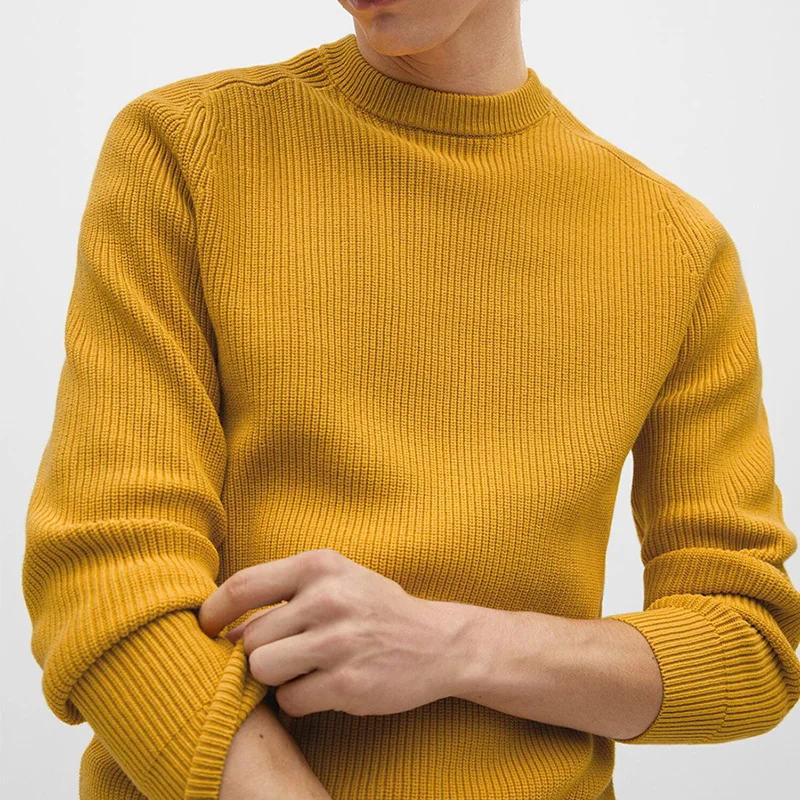 Jersey de pescador irlandés con cuello redondo para hombre, tejido mezclado de lana merina perfecta, suéteres de calle de Otoño Invierno