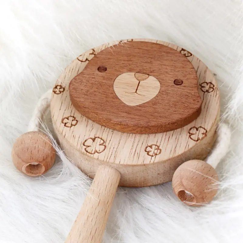 High Quality Wood Cute Baby Newborn Rattle Creative Practical Cartoon Wooden Bite Chew Toy 4