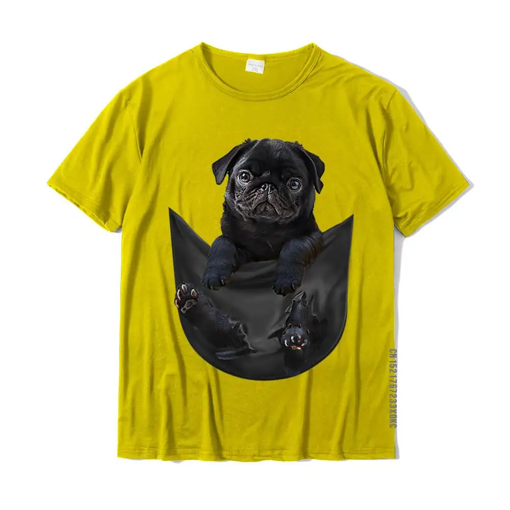 Slim Fit Mens Coupons Funny Tops & Tees Crewneck VALENTINE DAY Pure Cotton T Shirts Casual Short Sleeve Tee Shirt Funny Black Pug In Pocket T-Shirt__MZ20584 yellow