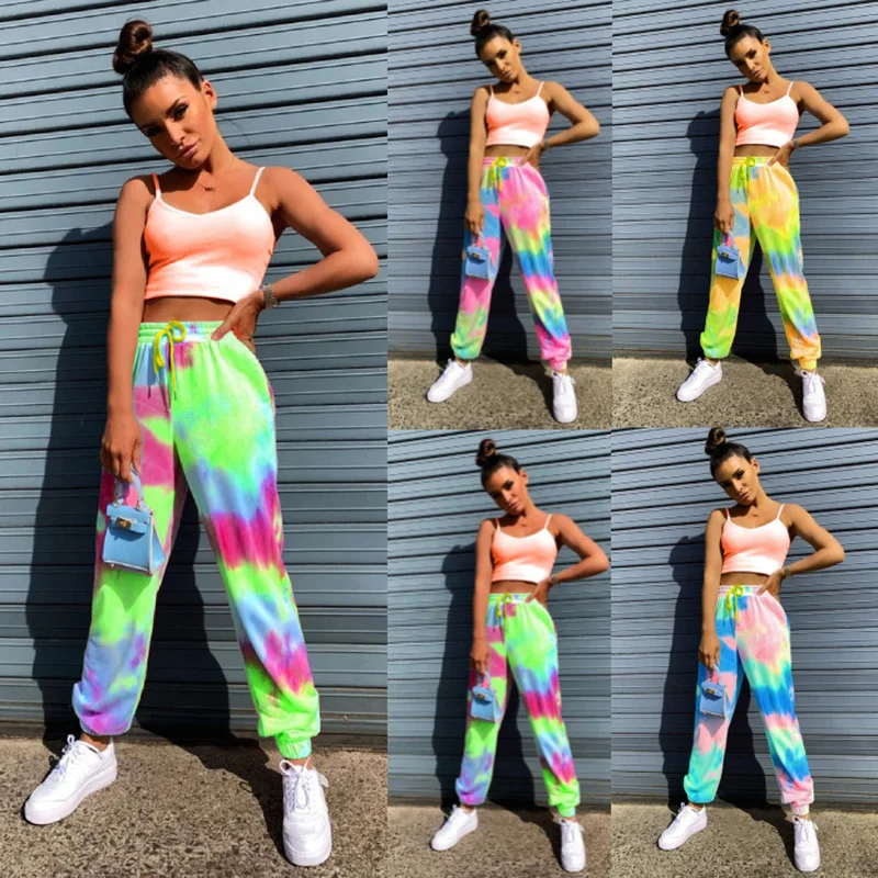 

2020Sweatpants Women Tie-dye Fashion Casual Baggy Sports Pants Joggers Women Wide Leg Oversized Streetwear High Waisted Trousers