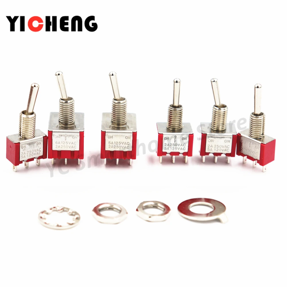 Маленький красный переключатель MTS 5 шт. перекидной 2A/125V 5A/250VAC SPDT DPDT 3pin/ 6pin /9pin