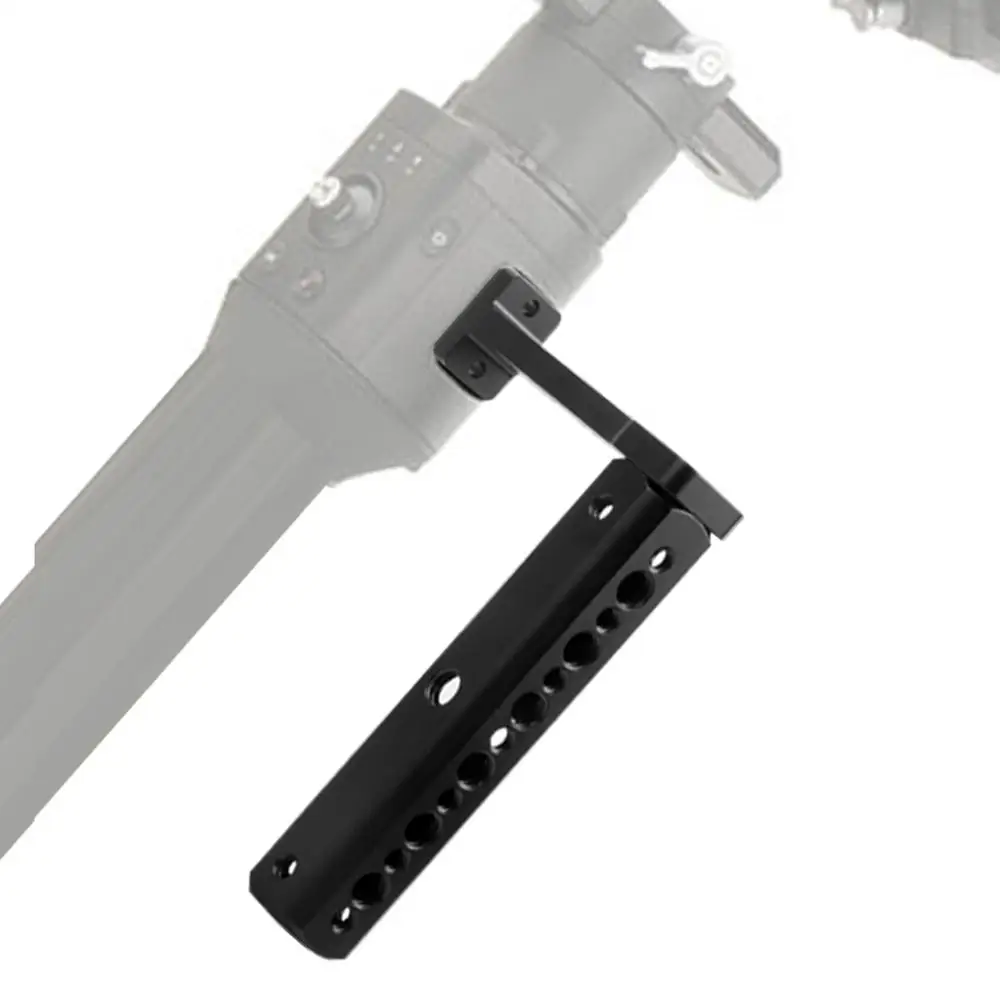 Gros plan sur la poignée du support moniteur DJI Ronin S, avec vis de serrage et revêtement antidérapant. Achetez Support Moniteur pour DJI Ronin S - Poignée Stabilisateur avec Accessoires.