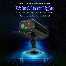 

32 Patterns Mini DJ Disco Light Party Stage Lighting Effect Voice Control USB Laser Projector Strobe Lamp With Remote For Party