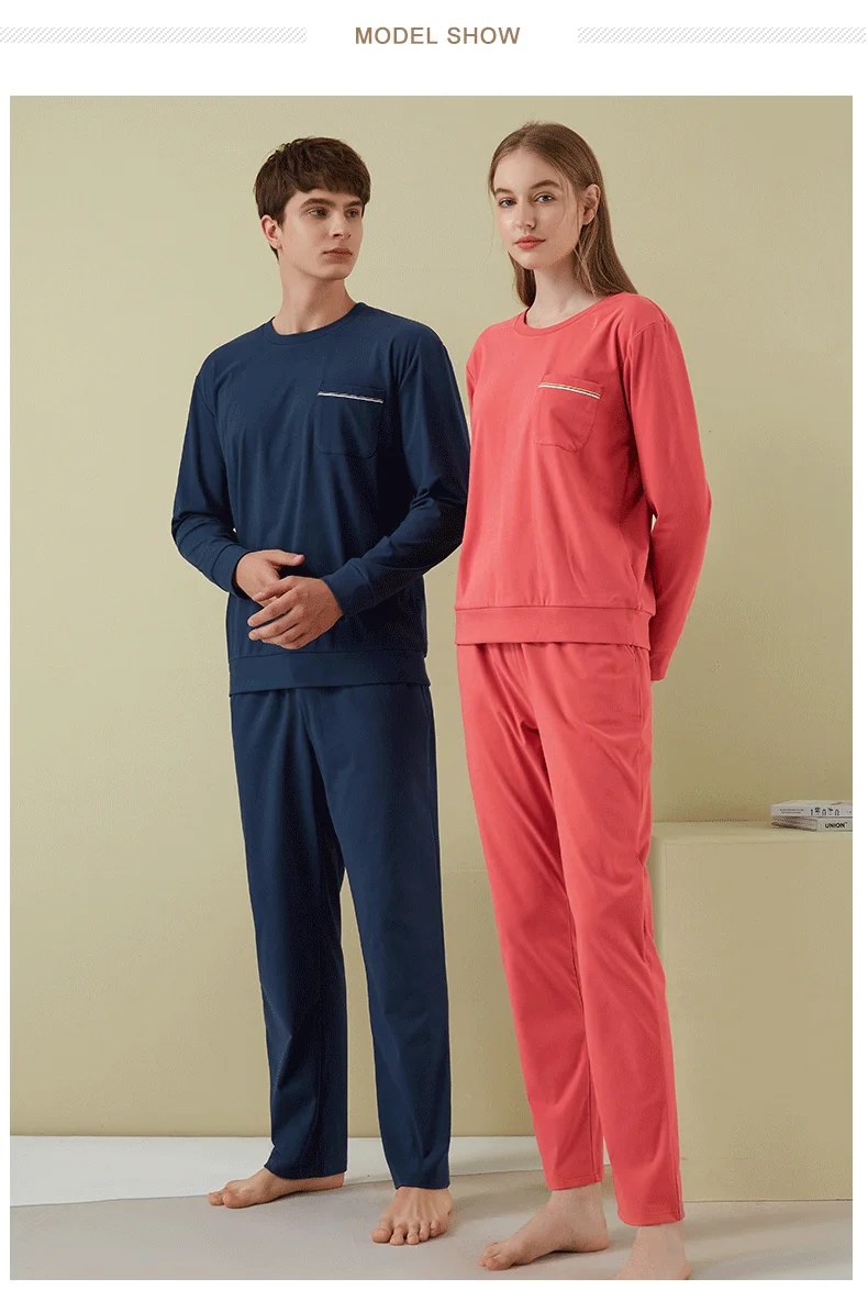 Winter Women Men Round Collar Pure Color Long Sleeve Cotton Trousers Home Clothes Cardigan Sleepwear Pajamas For Lover Couple mens silk pajamas
