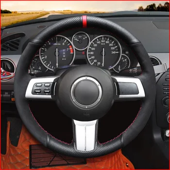 

MEWANT Black Genuine Leather Suede Steering Wheel Covers for Mazda MX-5 MX5 Miata 2009-2013 RX-8 2009-2013 CX-7 2007-2009