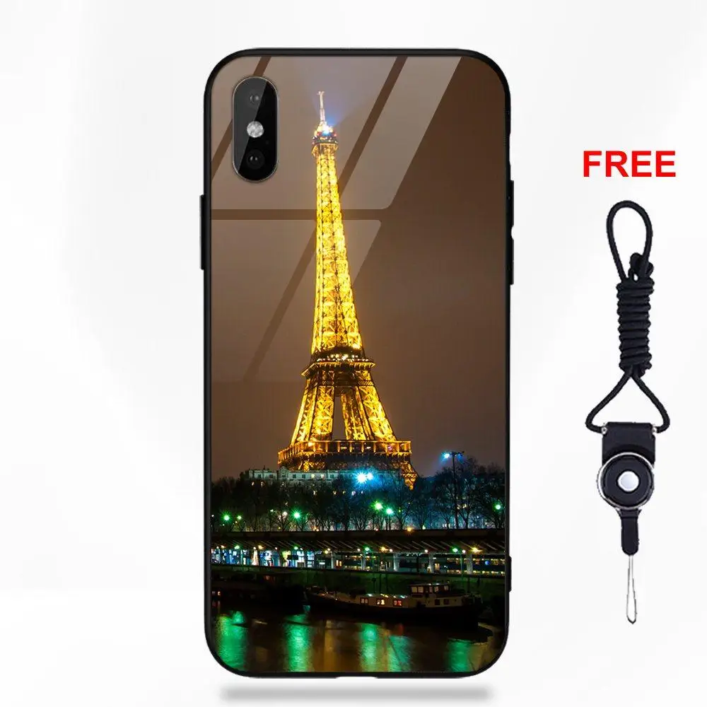 Для Apple iPhone 5 5C 5S SE 6 6S 7 8 Plus X XS Max XR Мягкий ТПУ чехол+ закаленное стекло Лидер продаж Эйфелева башня ночная сцена