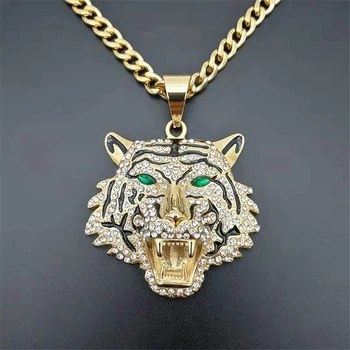 

Trendy Necklace 2020 New Designs Stainless Steel Pendant Hip Hop Jewelry Chunky Gold Color Tiger Head Necklace For Women