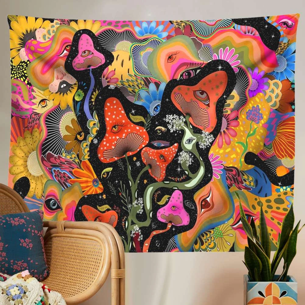 Psychedelic Mushroom Tapestry Wall Hanging Hippie Wall Art Decoration