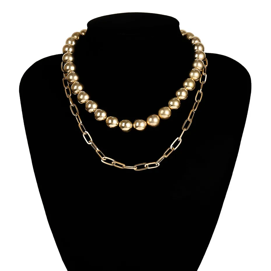 Necklace Богемное многослойное ожерелье-чокер из бисера для женщин в стиле стимпанк готика с большими бусинами и цепочкой, мужское ювелирное изделие для свитера - Окраска металла: Necklace