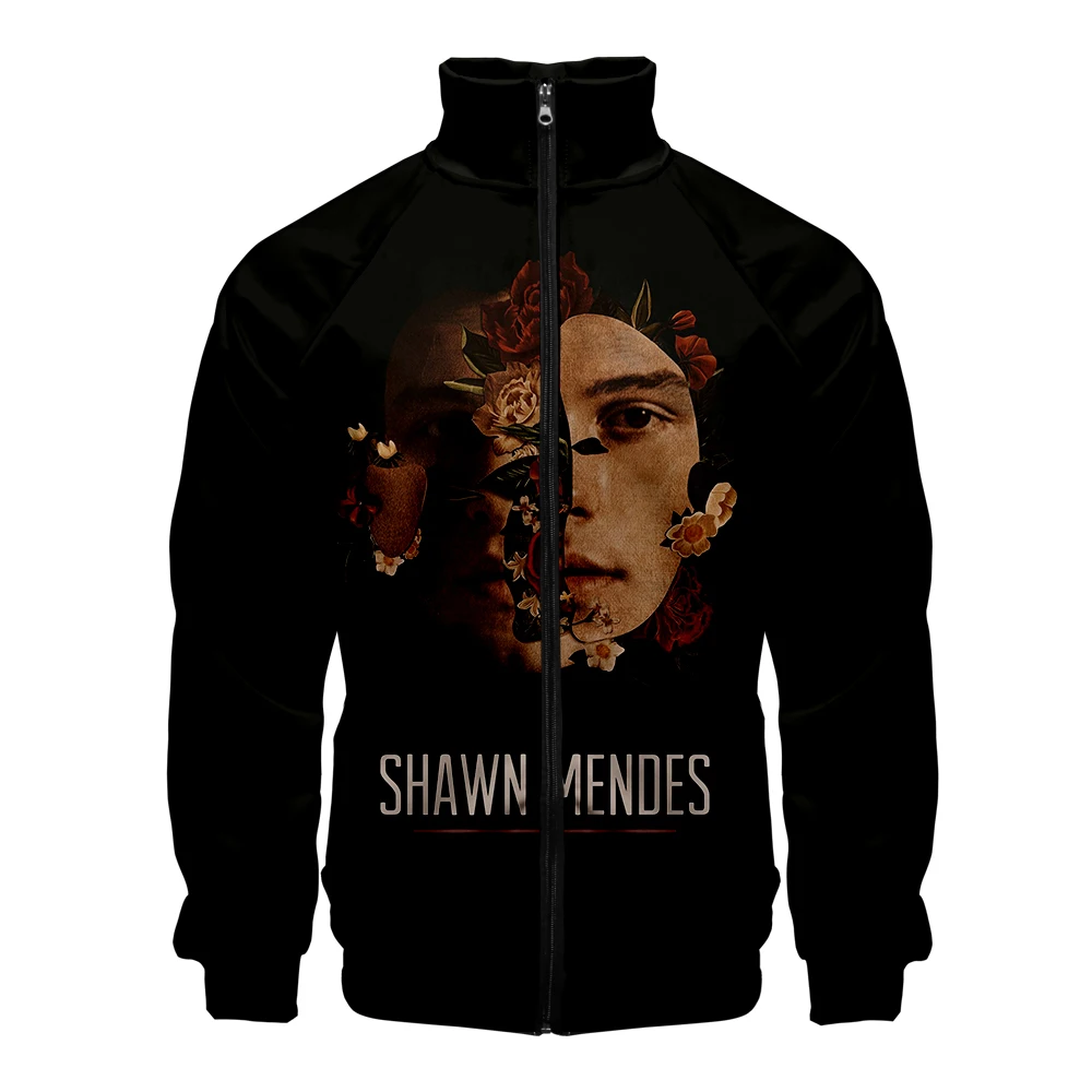 Шон Мендес 3D Модные принты на молнии с воротником стойкой и вшивным Повседневное