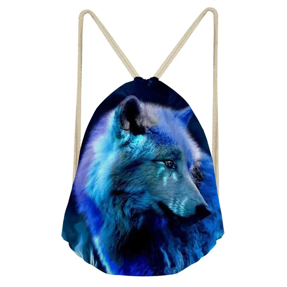 HaoYun Women's Drawstring Bags Cartoon Fantasy Wolf Pattern Beach Shoes Pockets Fashion Boys & Girls Mini Travel Organizer Bags