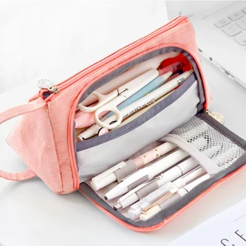 

Large Capacity Pencil Case Bag Pouch Pen Holder High School Office College Student Large Storage Pink Stationery Bag