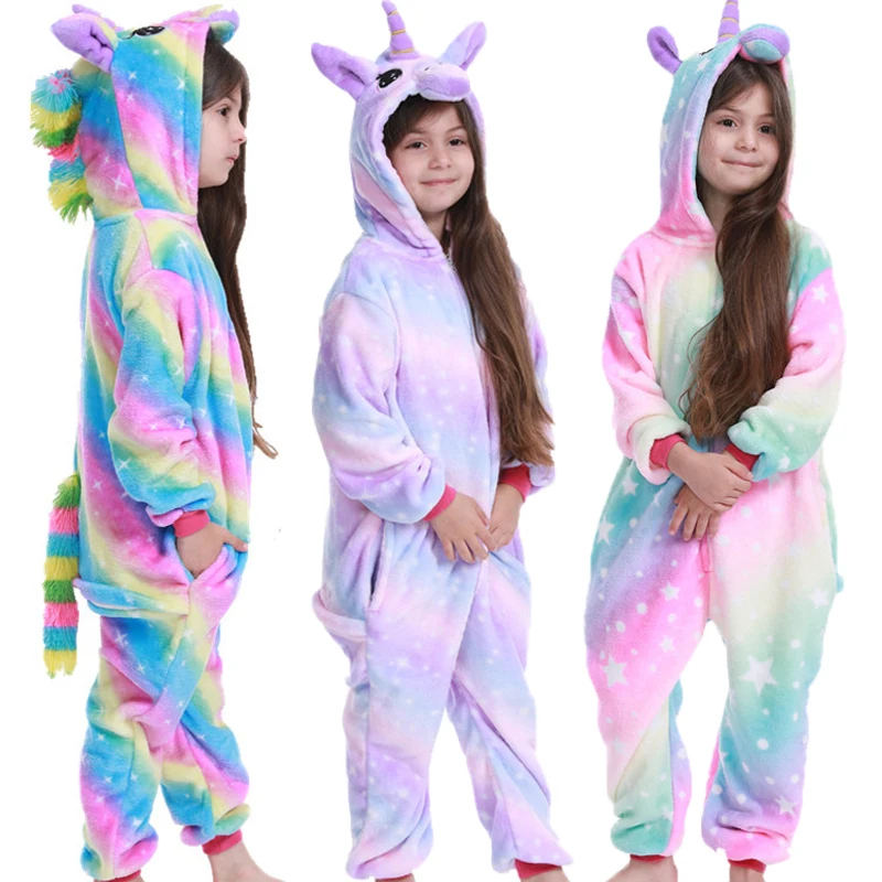 

Kids Girls Unicorn Pajamas Children Animal Warm Hooded Kigurumi Blanket Sleeper Cartoon Flannel Winter Sleepwear 4-12 Years