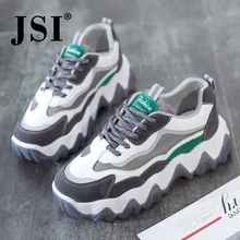 JSI Fashion New Women's Sports Shoes Round Toe Lace Lace Color Block Flats Chunky Thick Bottom Breathable Mesh Casual Shoes JY21