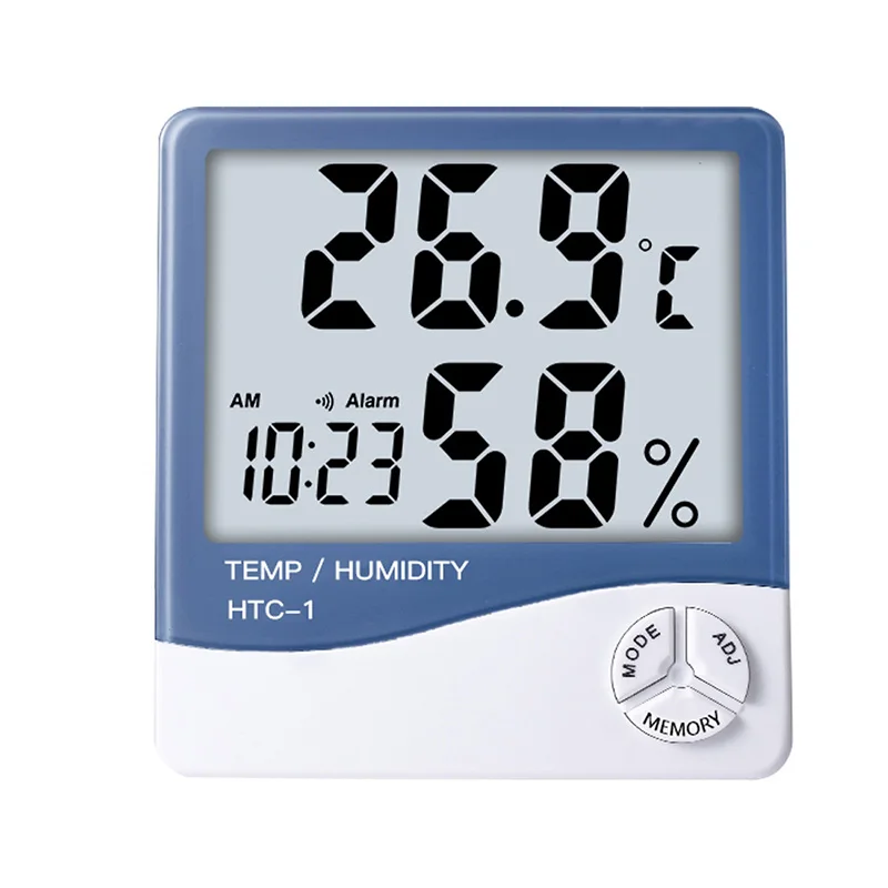 Новинка-18 ЖК-цифровой измеритель температуры и влажности домашний наружный гигрометр термометр метеостанция с часами - Цвет: HTC-1 Blue