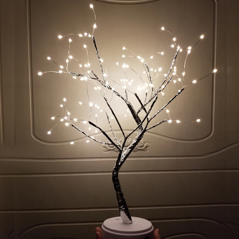 Светильник в виде огненной елки, медная проволока, настольные лампы, ночной Светильник 108 светодиодный USB для дома, спальни, свадьбы, вечеринки, бара, Рождественское украшение