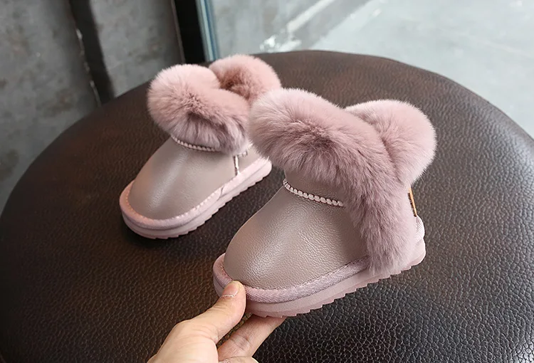 Weoneit/зимние Ботинки для мальчика и девочки; зимние однотонные теплые плюшевые ботинки; новая обувь на мягкой подошве для маленьких детей