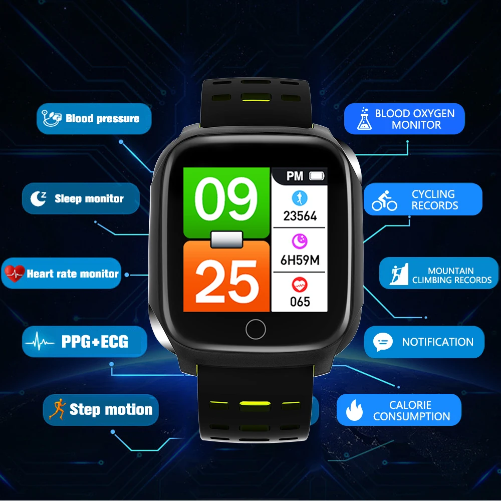 Arterial de Oxigênio Previsão do Tempo Pedômetro à Prova Ecg + Ppg Pulseira Inteligente Freqüência Cardíaca Pressão no Sangue Dwaterproof Água 696 F16