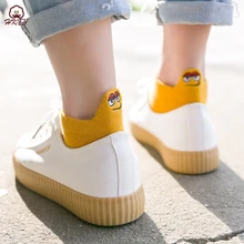 Женские носки, Kawaii, с вышивкой, забавные, с выражением, счастливые, короткие, хлопковые, harajuku art, милые носки