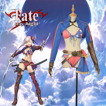 

Anime Game Fate/Grand Order Sexy FGO Miyamoto Musashi Swimsuit Swimming Suit Girls Swimwear Cosplay Costume Coat Necklace Socks