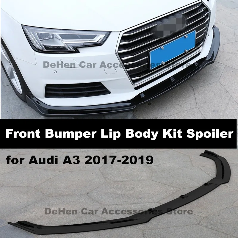 

For Audi New A3 Sedan 2017-2019 Car Front Bumper Lip Body Kit Spoiler Splitter Diffuser Cover Carbon Fiber Look / Piano Black