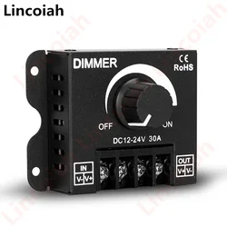 LED Light Strip Dimmer with Adjustable Brightness and Aluminum Housing, 30A PWM Controller, DC12V - 24V - DC 12V - 24V 30A (LED Dimmer Switch)