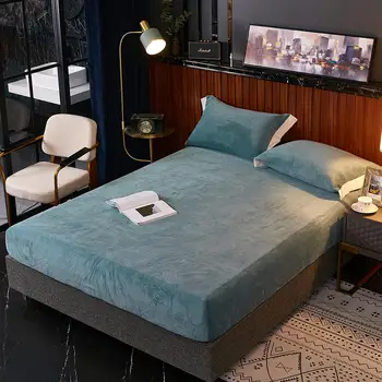 

Bonenjoy 1 pc Flannel Fitted Sheet With Elastic Queen King Size Solid Color Mattress Cover On Rubber Band Winter Bed Linens