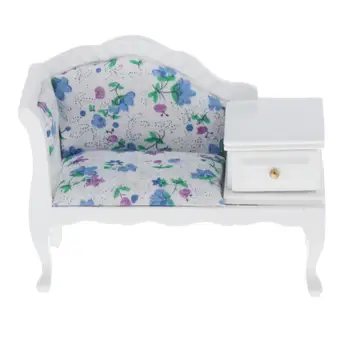 

Miniature Dollhouse Sofa Arm Chair - Dolls House Furniture Couch - White with Blue Pattern - 1/12 Scale