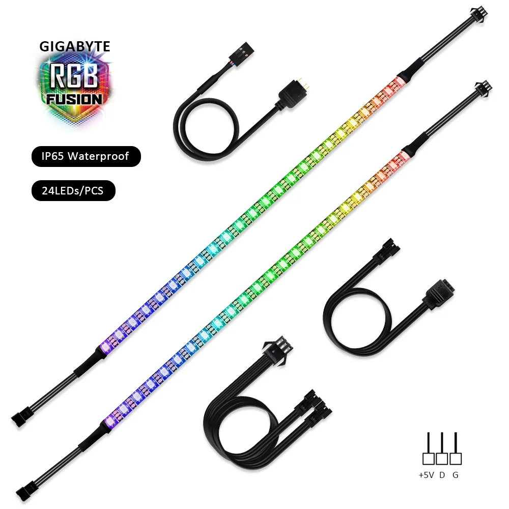 WS2812b RGB адресуемый цифровой светодиодный светильник полоса для ПК чехол для компьютера, для GIGABYTE RGB Fusion 3 pin 5V добавить разъем на материнскую плату - Испускаемый цвет: 24LEDs IP65