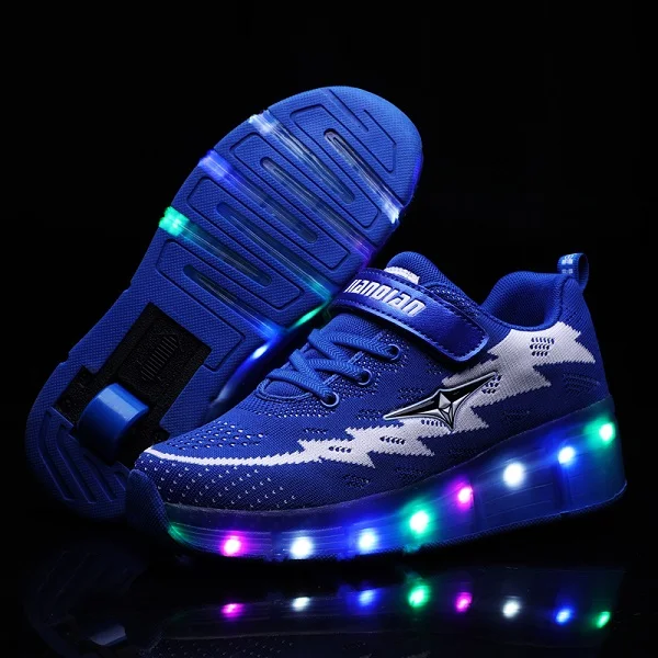 Heelies usb зарядка светодиодный светильник кроссовки с одним колесом мальчик девочка роликовые коньки повседневная обувь с роликом - Цвет: Синий