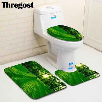 

Thregost Scenic Printed 3 Piece Bath Mats Set Shower Anti Slip Washroom Mat Bathrooms Rugs Microfiber Green Rug Machine Washable
